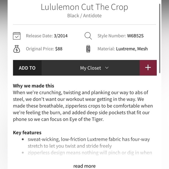 Lululemon Cut the Crop Leggings Faux Leather Side - Size 2 - Picture 6 of 6